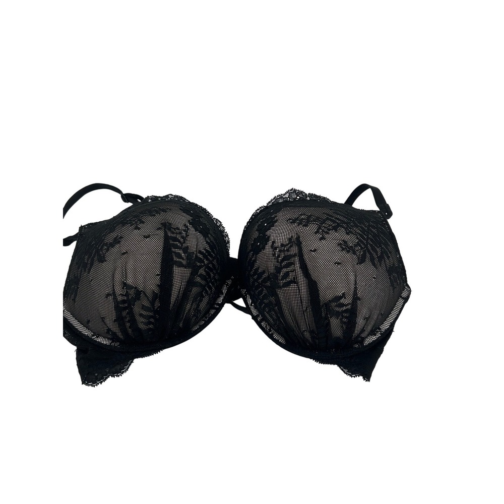 Victoria's Secret Miraculous Plunge Bra Black Lace Mesh Push Up 36C